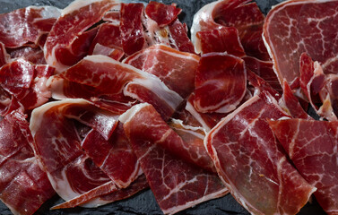 A culinary treasure; Iberian acorn-fed ham from Jabugo, Huelva, Andalusia, Spain. Mediterranean...