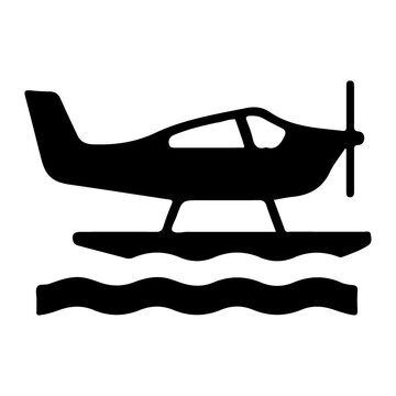 black seaplane on water clip art preview