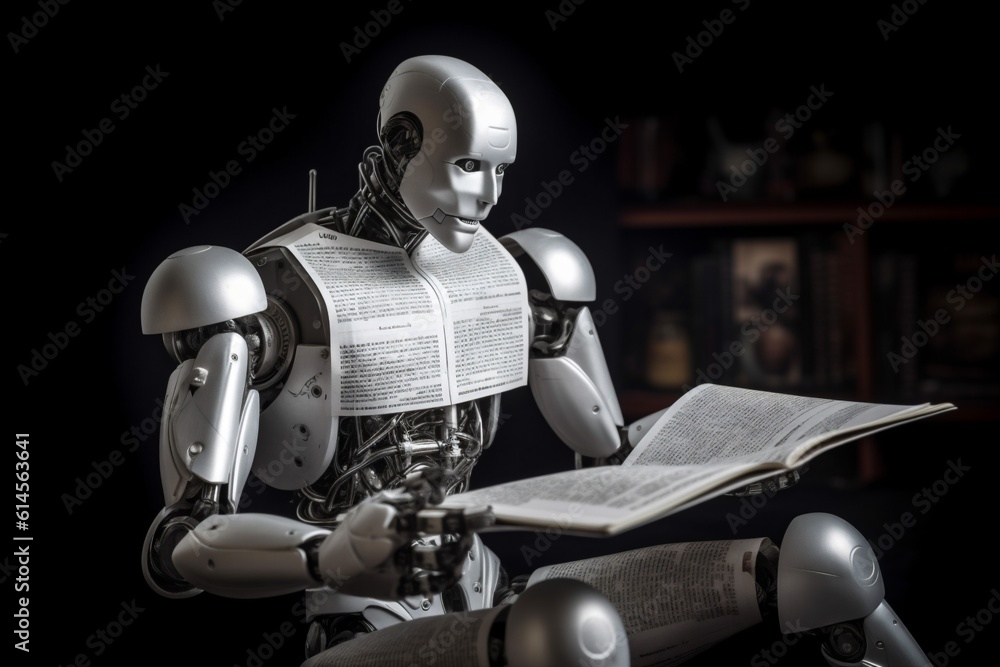 Aufkleber artificial ai digital paper document robot laptop office hand technology. generative ai.