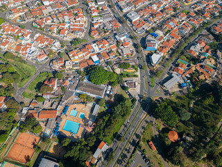 Obraz premium Aerial view of Pedreira do Chapadão and adjacent neighborhood located in Jardim Chapadão in the city of Campinas, interior of São Paulo. Campinas, 2023.