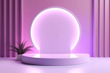 3D render: Abstract modern minimal pastel violet background illuminated by bright light. Showcase scene with a cylinder podium for product presentation. Generative AI
