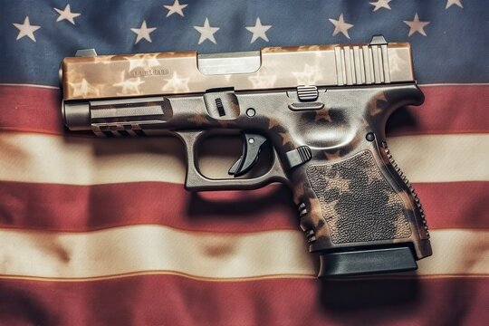 A pistol wrapped in the American flag.