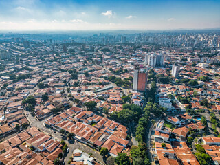 Fototapeta na wymiar Aerial view of Pedreira do Chapadão and adjacent neighborhood located in Jardim Chapadão in the city of Campinas, interior of São Paulo. Campinas, 2023.