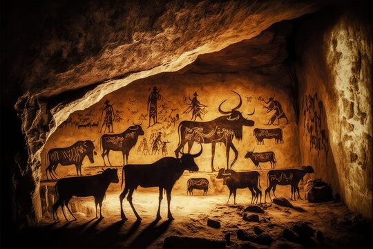 Rock paintings prehistoric evidence in ancient age. Finest generative AI.