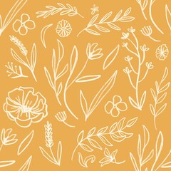Line boho Scandinavian floral seamless pattern © abu