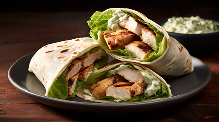 Grilled chicken Caesar wrap with crunchy romaine lettuce - Powered by Adobe