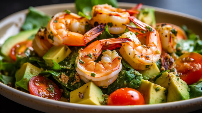 Grilled shrimp and avocado salad with a citrus vinaigrette