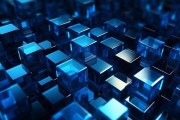 Transparent Cubes Background, Blue Glass Cube Pattern, Geometric 3d Crystals, Abstract