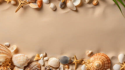 Obraz premium a group of seashells and rocks on sand