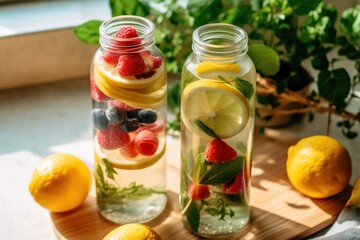 Fototapeta na wymiar refreshing and healthy fruit-infused water ready to be enjoyed. Generative AI.