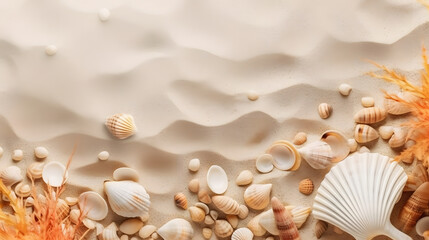 a group of seashells and rocks on sand