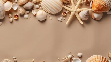 Obraz premium a group of seashells and rocks on sand