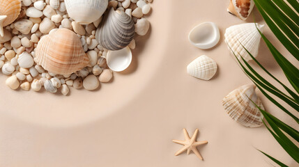 sandy beach background seashells copy space sea vacation concept