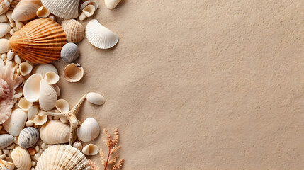 Fototapeta na wymiar sandy beach background seashells copy space sea vacation concept