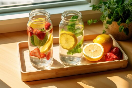 refreshing and healthy fruit-infused water ready to be enjoyed. Generative AI.