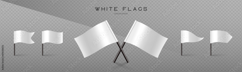 Poster white flag vector set. map marks for gps point. racing flags collection. 3d icons isolated on transp