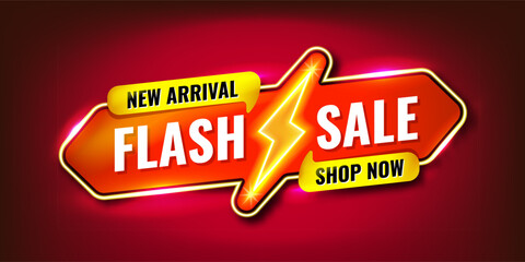 Flash sale new arrival shop now promotion website banner heading design on red background vector for banner or poster. Sale and Discounts Concept.