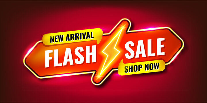 Flash sale new arrival shop now promotion website banner heading design on red background vector for banner or poster. Sale and Discounts Concept.