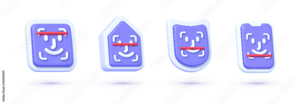 Aufkleber face id set in 3d style on white background. digital illustration. data technology. 3d vector icon s