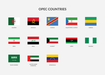 OPEC Countries (Organisation of the Petroleum Exporting Countries) Rectangle flag icon collection.