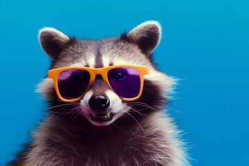 Obraz premium fun raccoon pink glasses young portrait party pet music background animal. Generative AI.