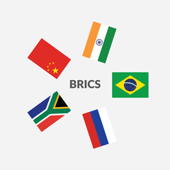 BRICS Countries Rectangle flag icon collection.