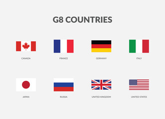 The G8 - Group of Eight Countries Rectangle flag icon set.