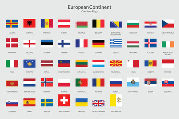 European Continent Rectangle flag icon - obrazy, fototapety, plakaty
