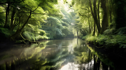 Fototapeta na wymiar a river with trees around it
