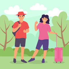 Happy Couple Traveling Around the World