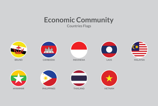 ASEAN Economic Community countries flag icons collection