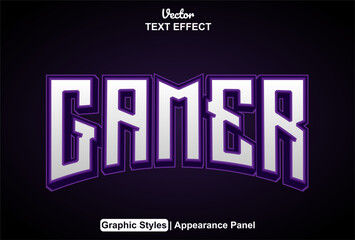 gamer text effect with purple color graphic style and editable.