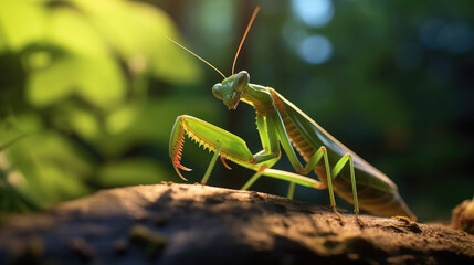 A close up image of mantis insect at morning