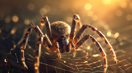 A close - up image of a spider weaving its web