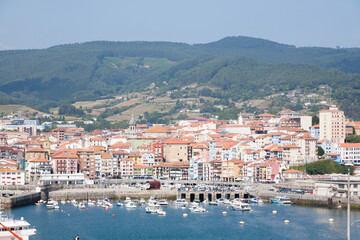 Fototapeta premium Bermeo harbour and settlement view, Spain