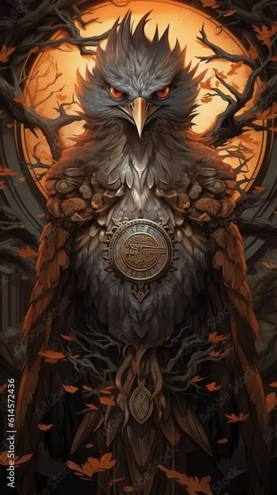 Poster an owl with a clock on its head. generative ai.