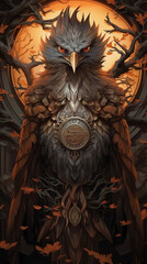 An owl with a clock on its head. Generative AI.