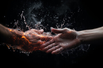 water and fire handshake. AI generated content