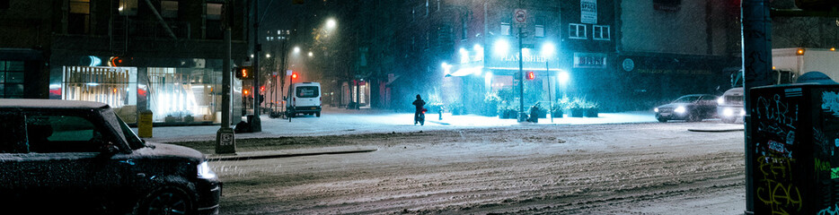 A blizzard in downtown Manhattan.  - obrazy, fototapety, plakaty