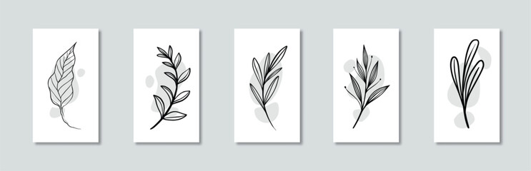 Floral botanical line art vector poster for wall decoration 