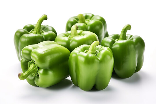 Green bell pepper on a white background. Fresh green bell pepper vegetable. Ai generative.