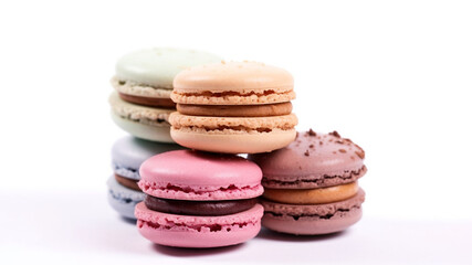 Macaron cookies on a white background. Cake macaroon, a sweet and colorful dessert. Ai generative