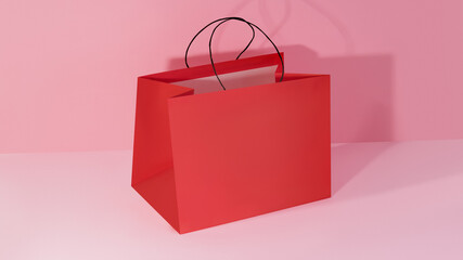 Red craft paper bag mockup with jute handles