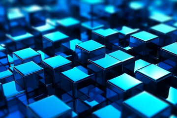 Transparent Cubes Background, Blue Glass Cube Pattern, Geometric 3d Crystals, Abstract