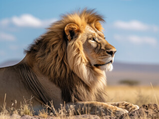 Fototapeta na wymiar male lion watching over savannah