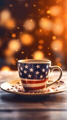 Fototapeta premium A cup filled with stars on top of a table, generative AI