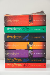Naklejka premium Calgary, Alberta - June 17, 2023: Cover of the Harry Potter novels.