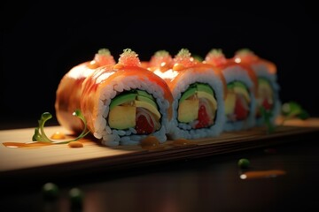 Sushi Roll California Salmon Tuna Ahi Avocado Roe Chef Roll Special Background Image