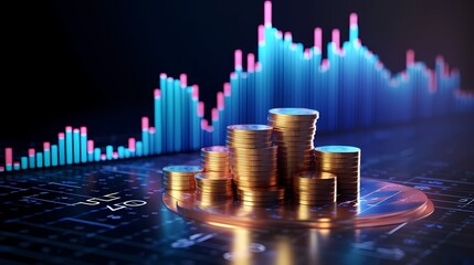 3D coin background with a blue finance graph - Created using generative AI tools