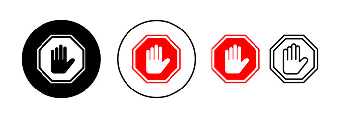 Stop icon vector for web and mobile app. stop road sign. hand stop sign and symbol. Do not enter stop red sign with hand